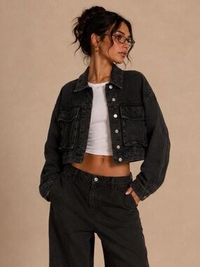Zara black Cropped Black Denim Jacket